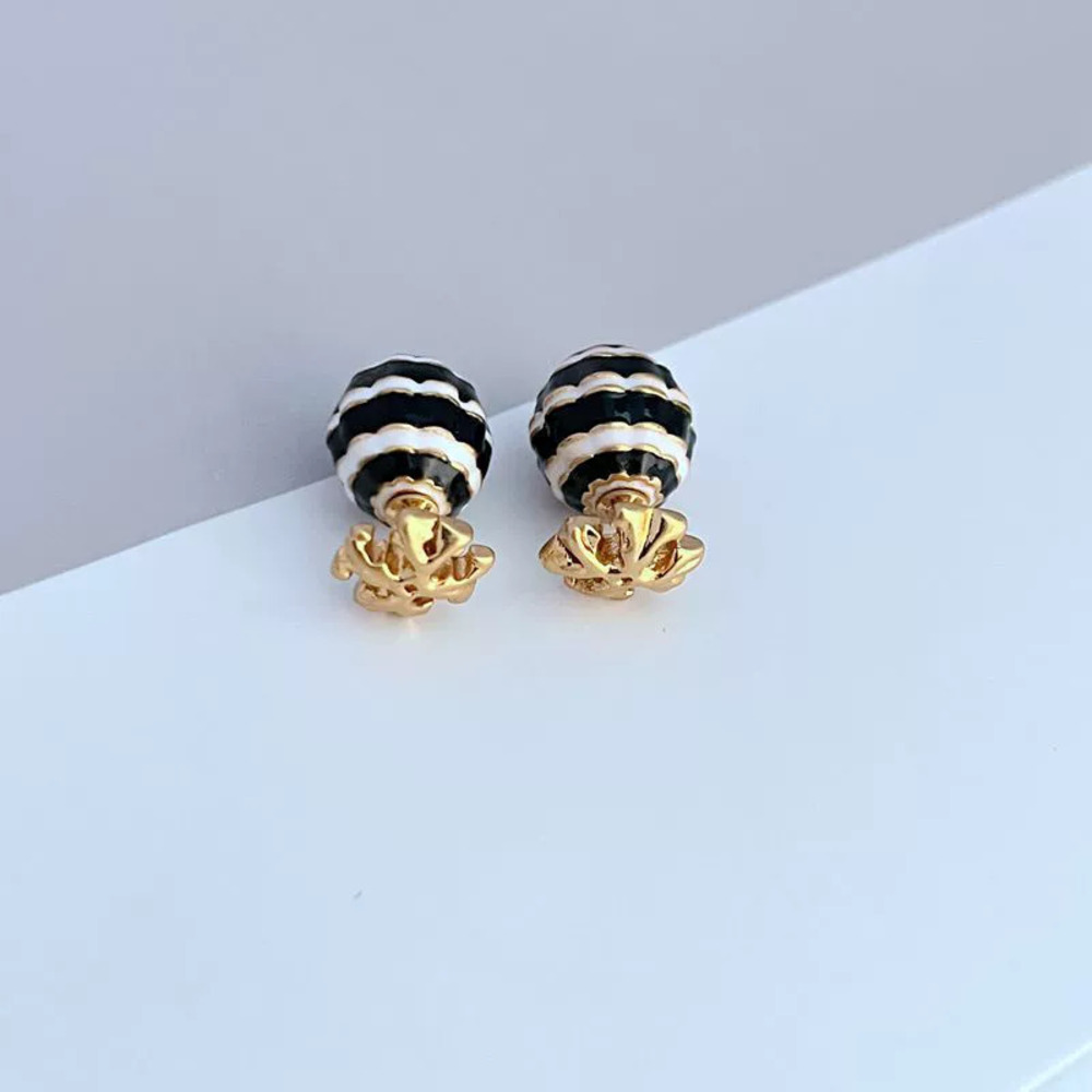 Tory Burch Enamel Black White Hot Air Balloon Letter Reversible Earrings